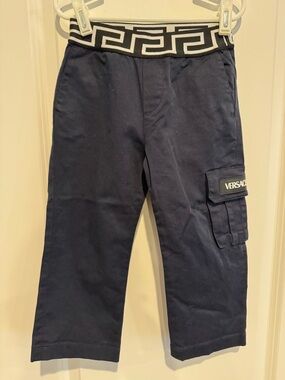 Versace Navy Cargo Pants with Signature Greca Waistband